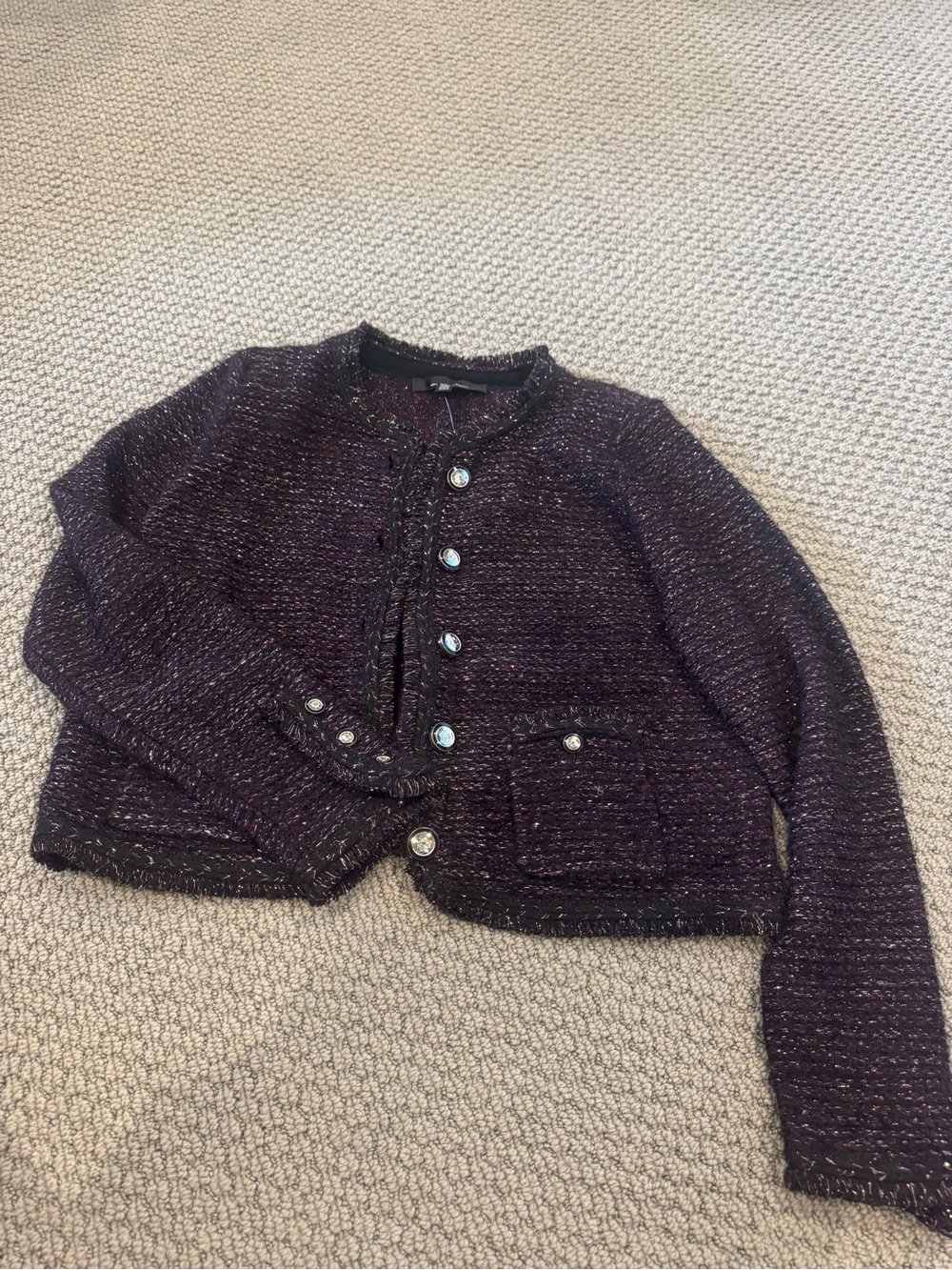 White House Black Market Plum Tweed Crewneck Cardigan